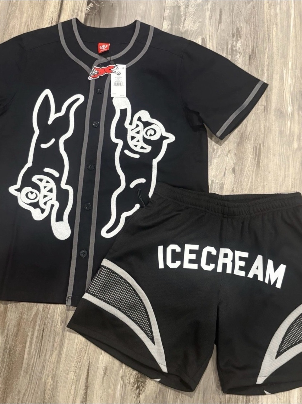 Betts Short Sleeve Button Up Shirt Black Ice Cream Catch Shorts Black 2 Piece